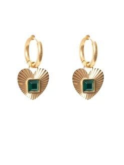 Antler Emerald Embrace - Fluted Heart Earring