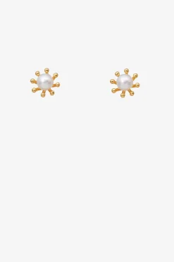 Antler Pearl Daisy Earring - Gold