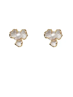 Antler Pearl Lotus Earring