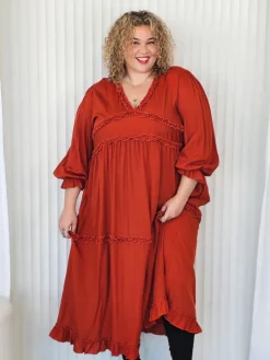 Ruffle Dress - Terracotta