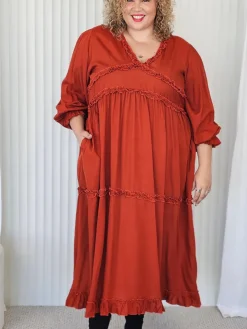 Ruffle Dress - Terracotta