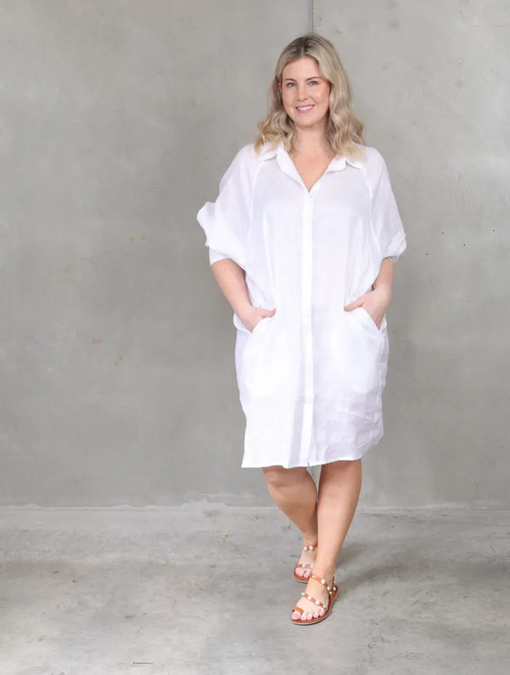 Valencia Linen Shirt Dress - White