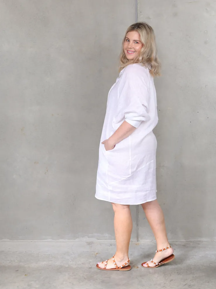 Valencia Linen Shirt Dress - White
