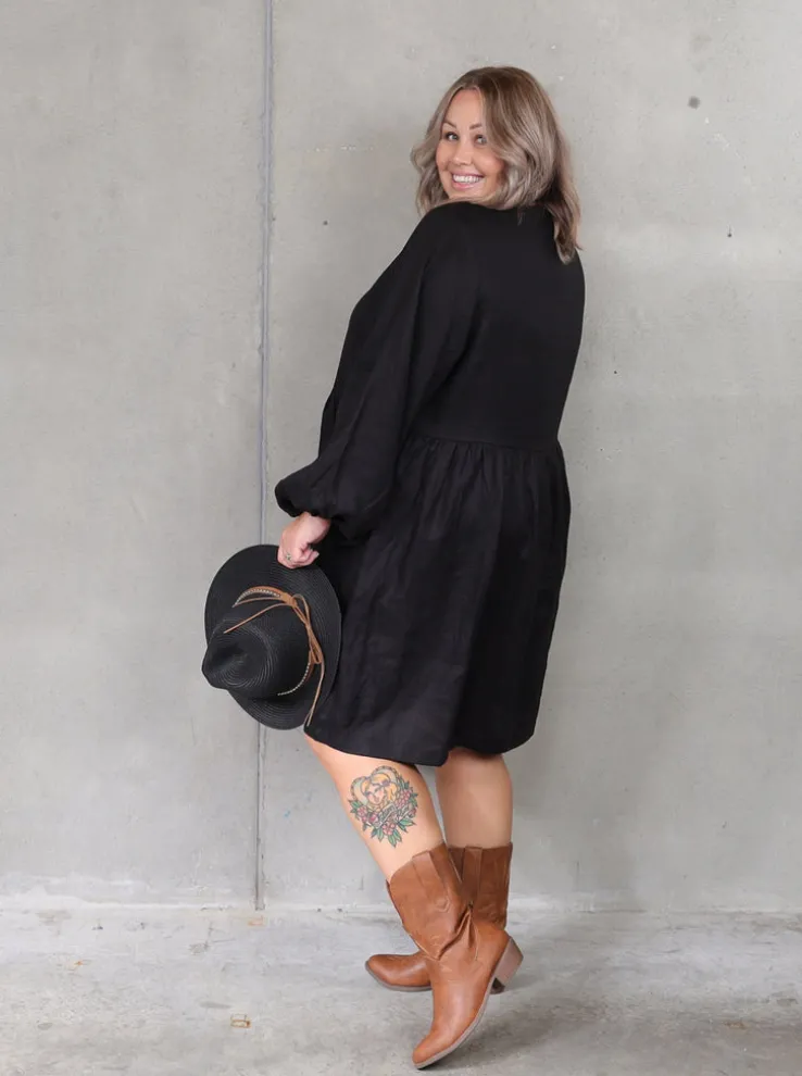 Willow Pocket Dress - Black Linen