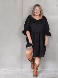 Willow Pocket Dress - Black Linen