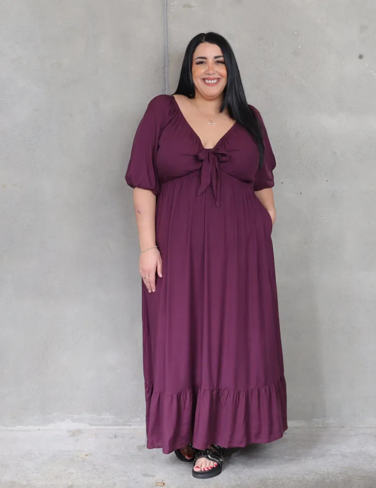 Zoe Dress Short Sleeve - Aubergine